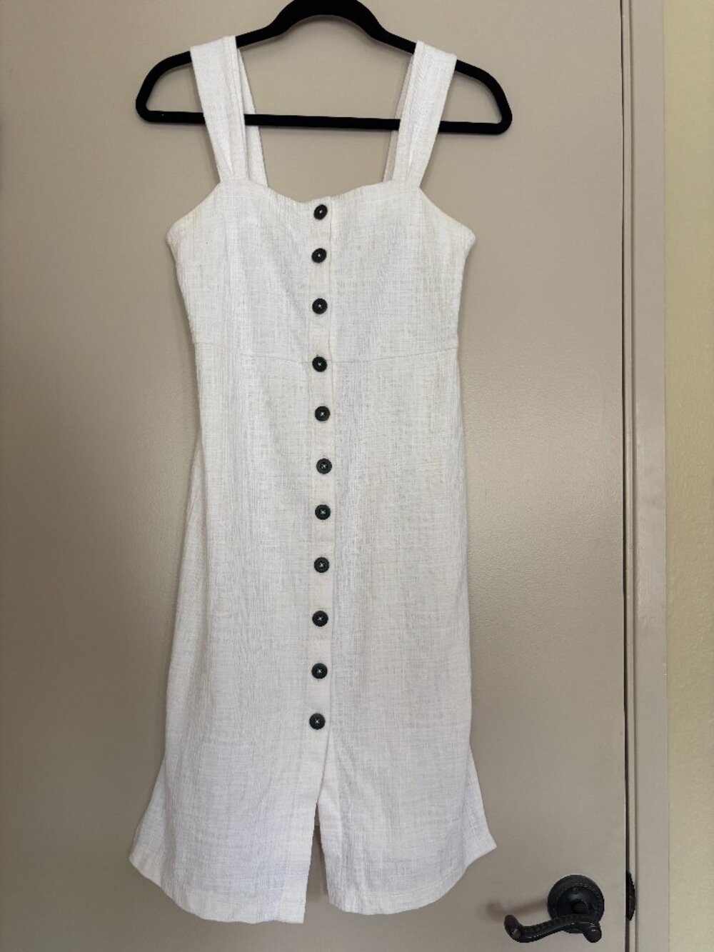 Madewell White Textured Button Front Midi Dress w/ Side Slits – XS